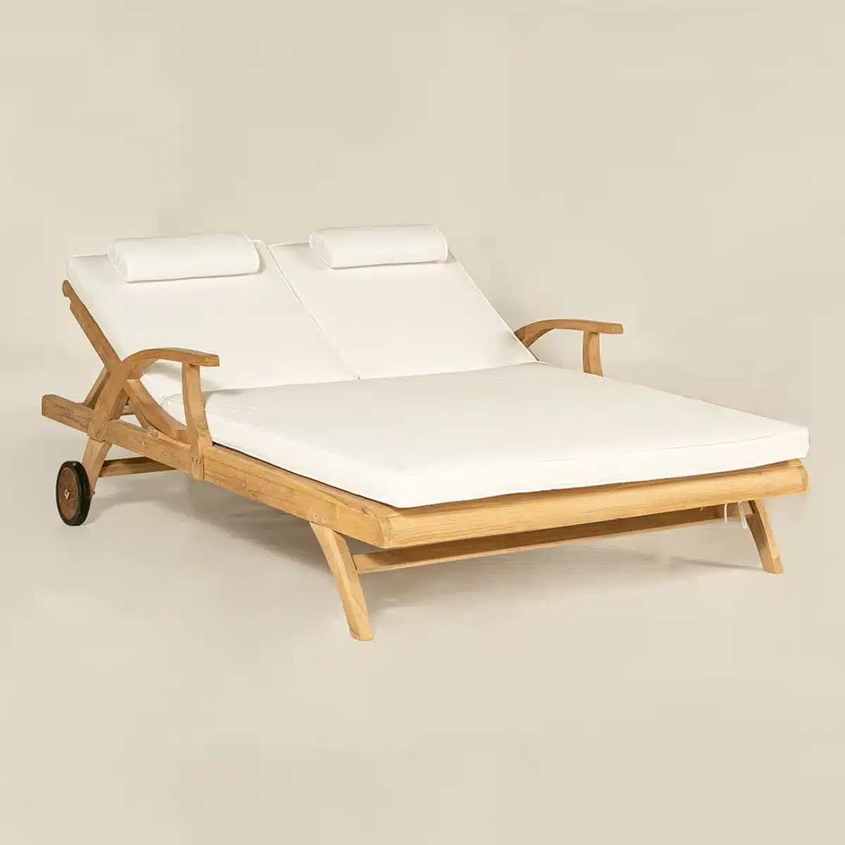 bain de soleil double bois teck avec matelas