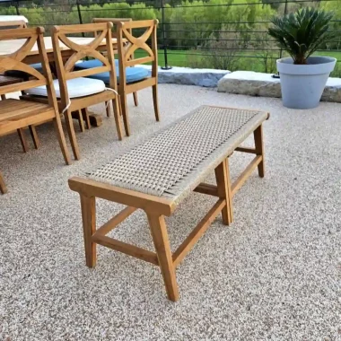 banc extérieur de jardin en bois de teck et rotin