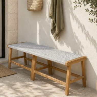 banc gris en teck entrée 140 cm