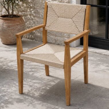 chaise fauteuil de jardin en teck design beige rotin moderne