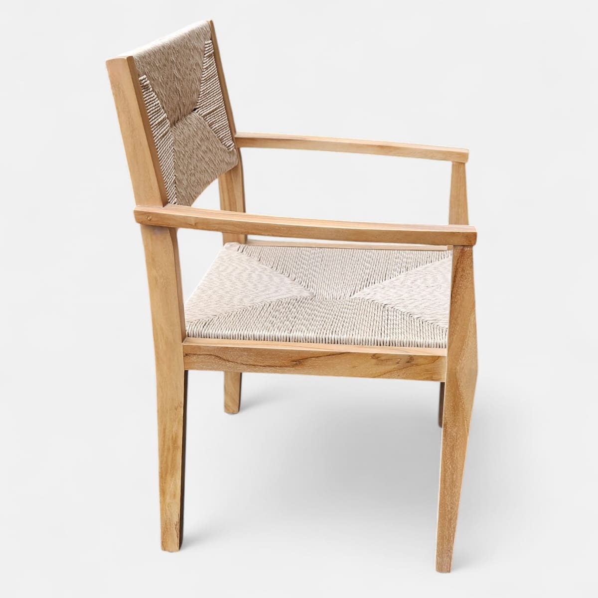 chaise fauteuil de jardin en teck design beige rotin moderne