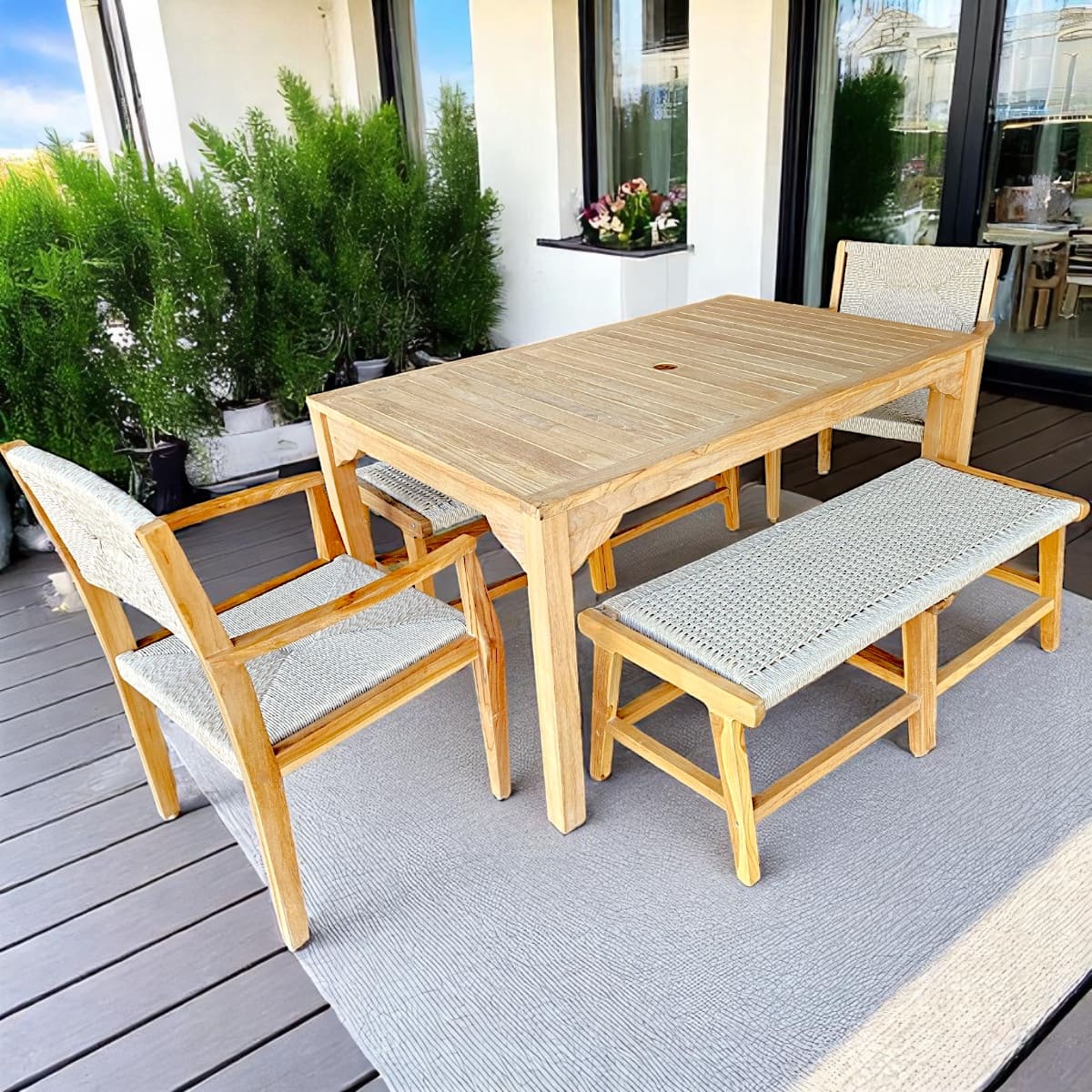 petite table salon de jardin 6 personnes en teck rotin style boheme