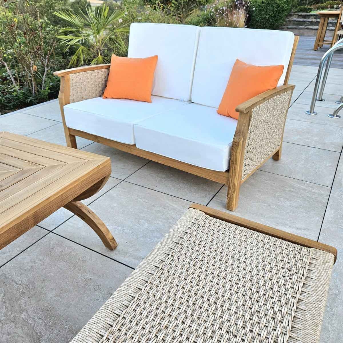 salon-bas-de-jardin-teck-beige-sable fauteuil canapé 2 places